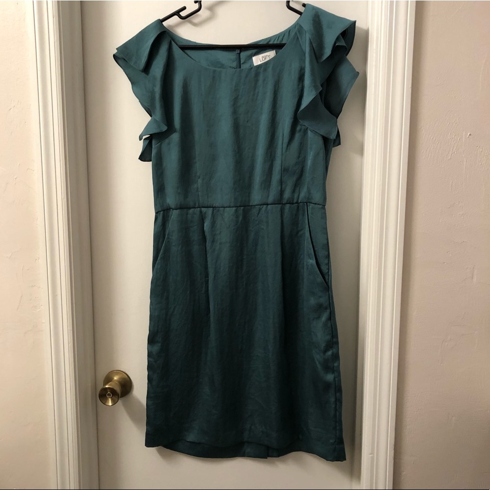 Loft ruffle sleeve dress with pockets - 8 EUC teal